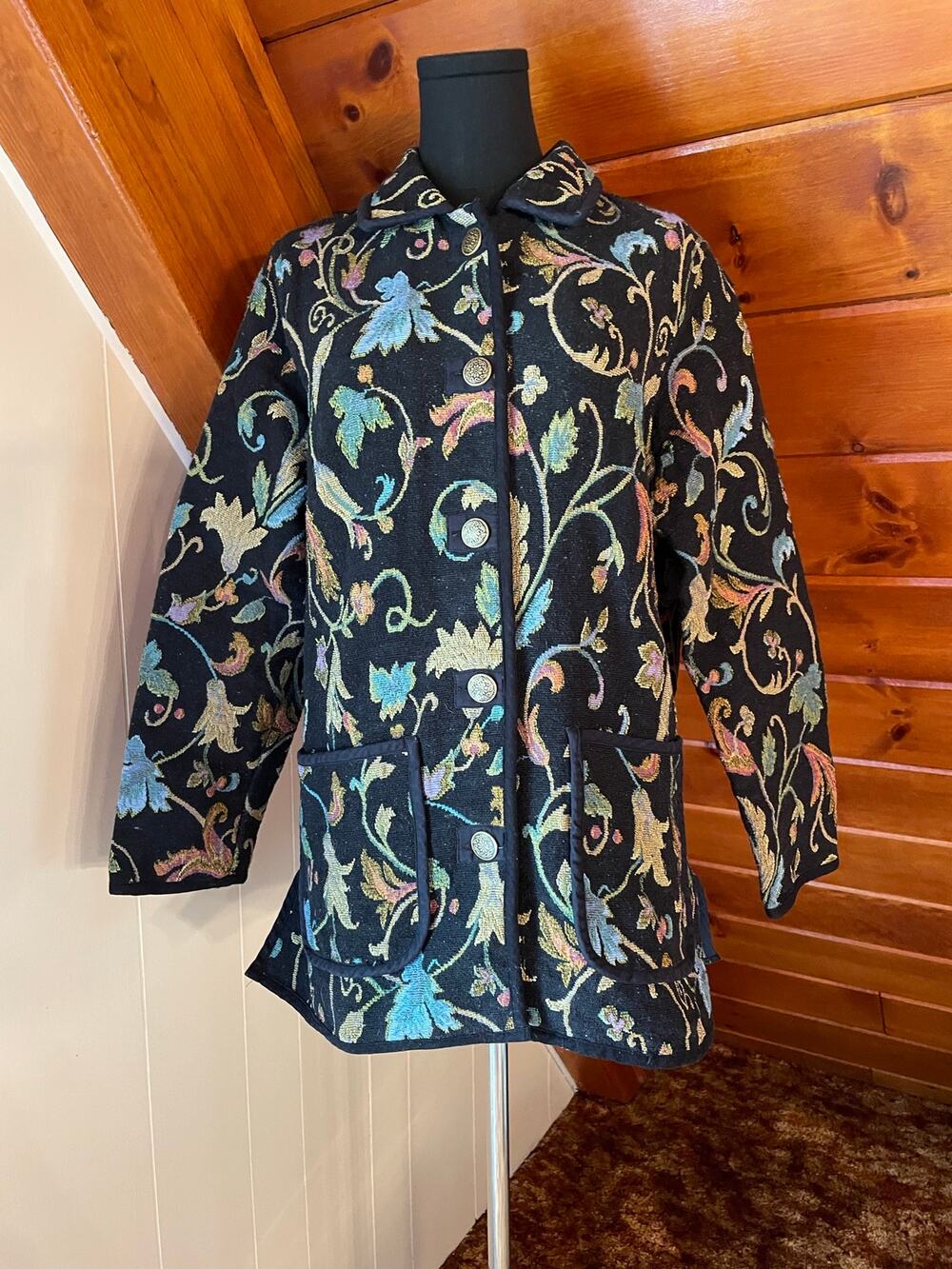 Vintage 90s Blair Tapestry Blanket Floral Print Cottagecore Jacket sz L